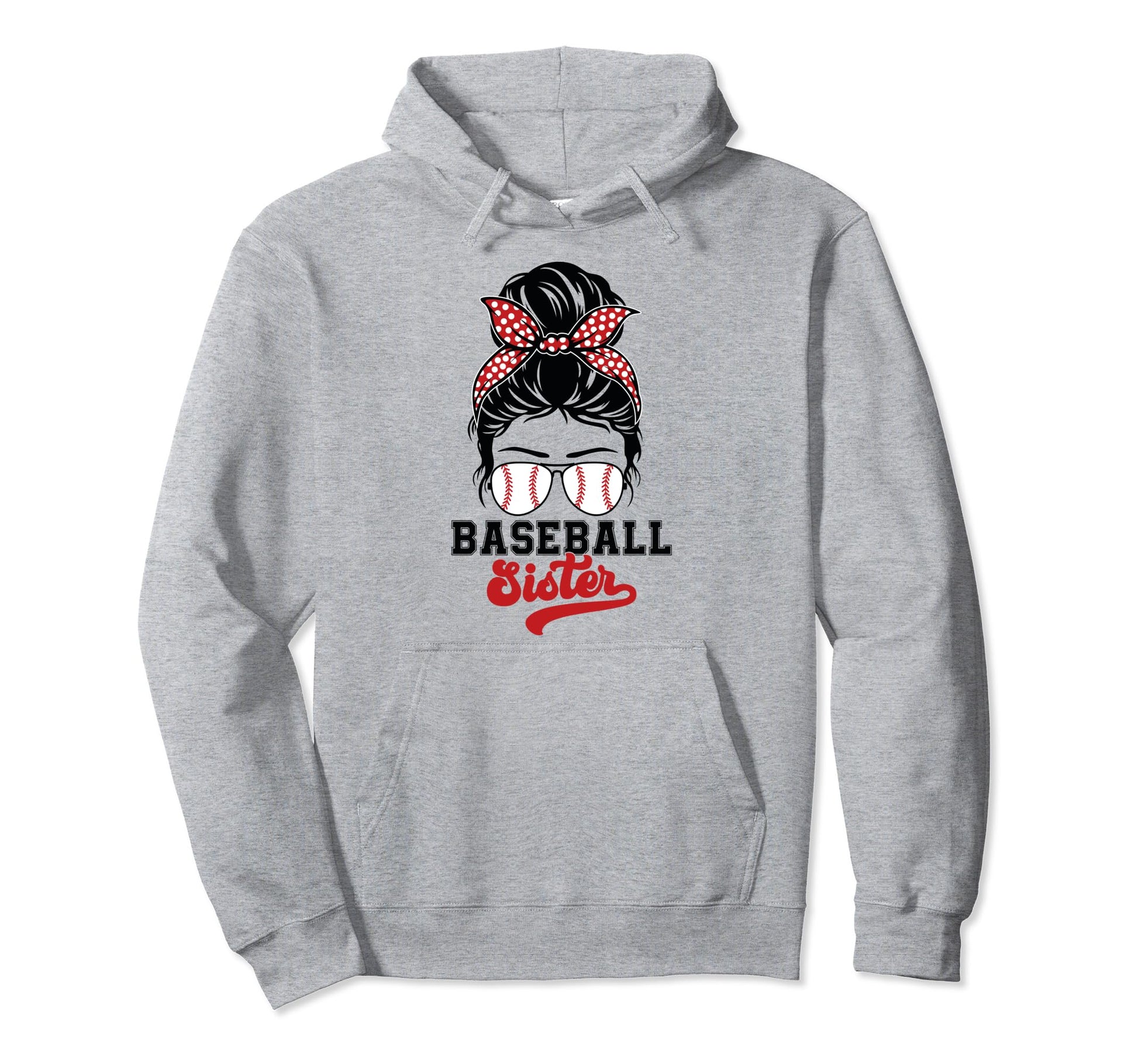 Baseball Sister Leopard Messy Bun Hoodie - Casual Everyday Wear Men Women - T-Shirt, Sweatshirt, Hoodie