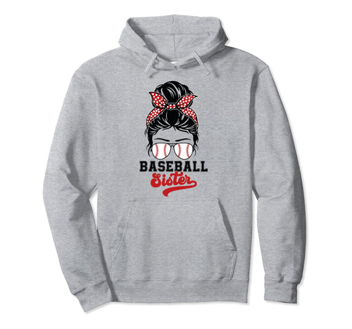 Baseball Sister Leopard Messy Bun Hoodie - Casual Everyday Wear Men Women - T-Shirt, Sweatshirt, Hoodie