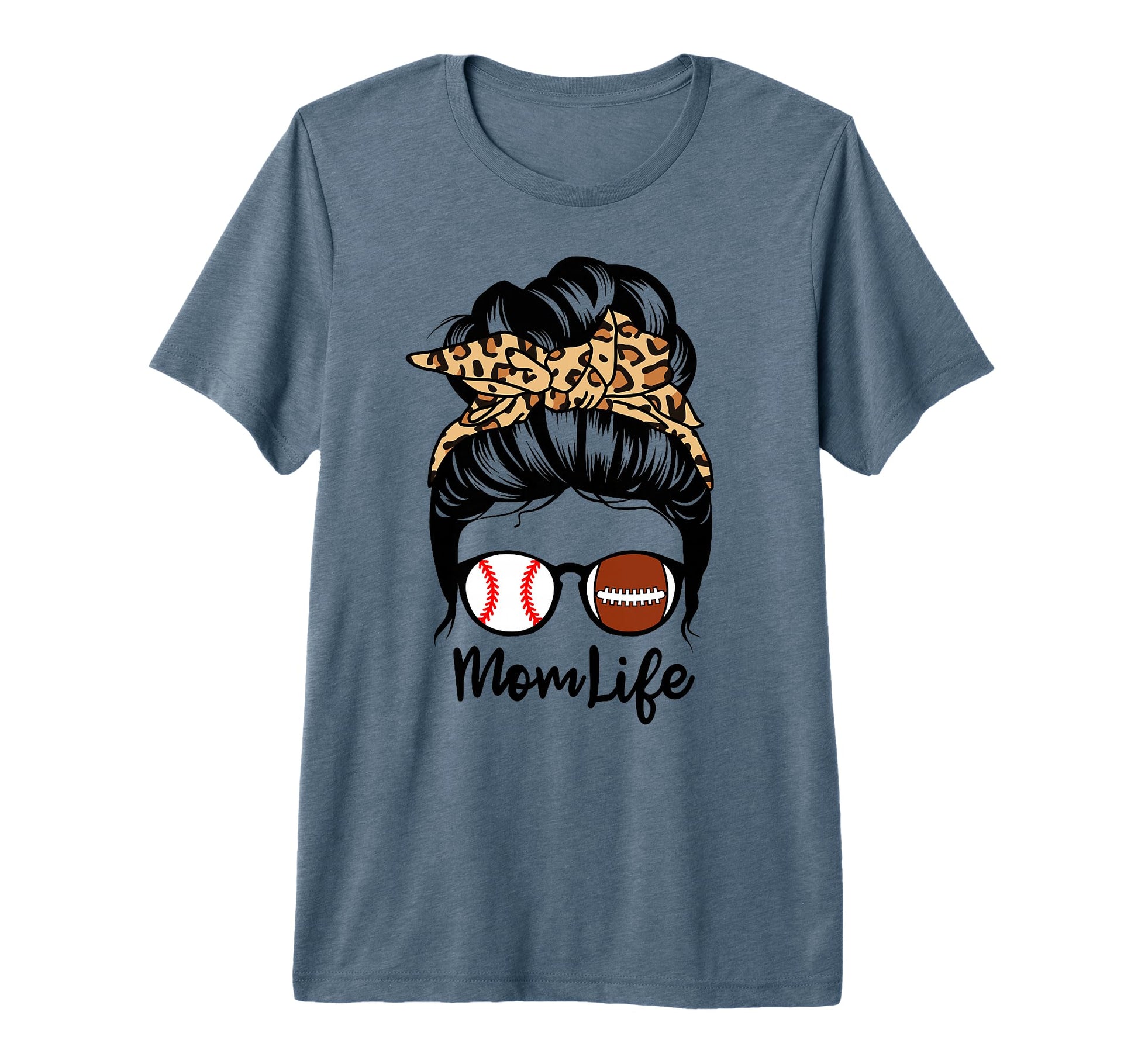 Mom Life Messy Bun Hair Funny Football T-Shirt - Novelty Apparel Unisex - T-Shirt, Sweatshirt, Hoodie