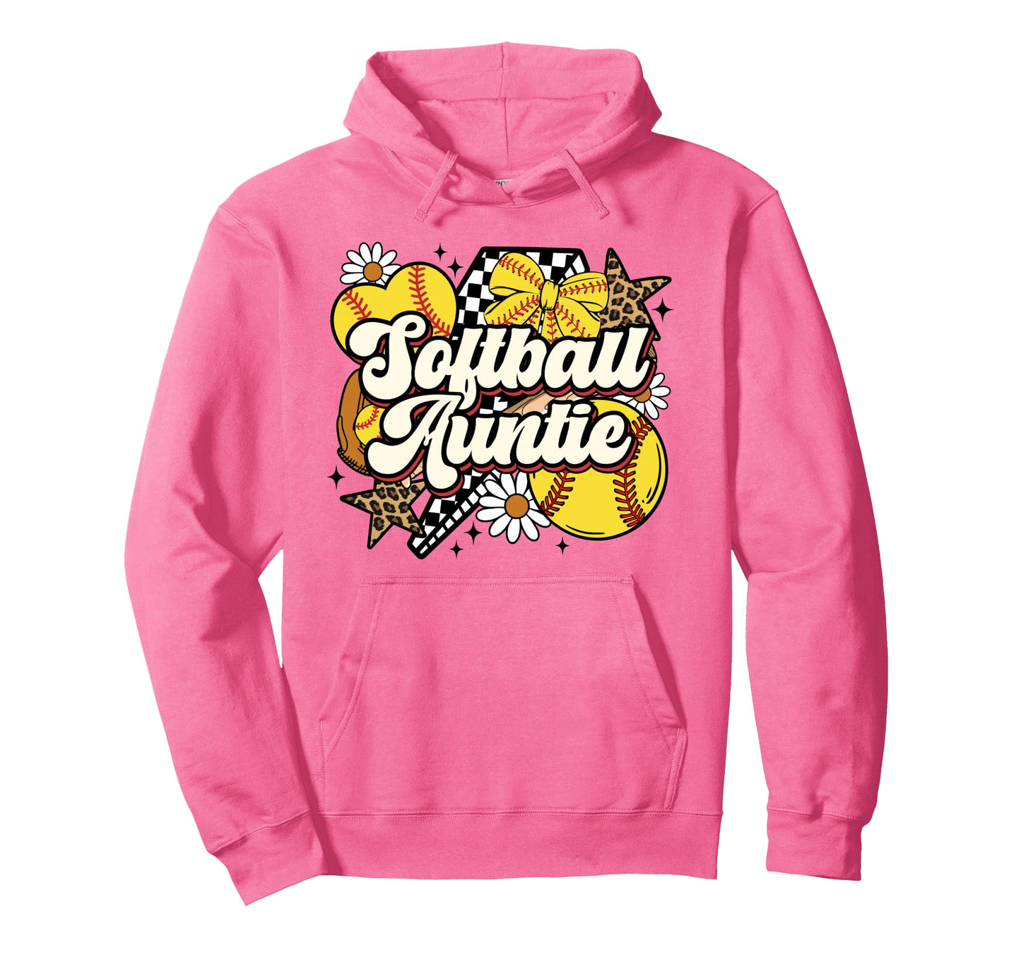 Softball Auntie Funny Leopard Softball Hoodie - Aesthetic Graphic Unisex - T-Shirt, Sweatshirt, Hoodie