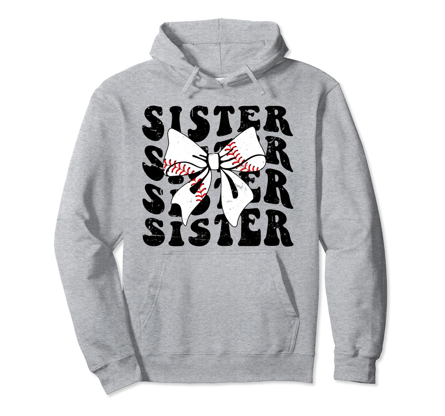 Coquette Groovy Baseball Sister Bow Hoodie - Unique Graphic Unisex - T-Shirt, Sweatshirt, Hoodie