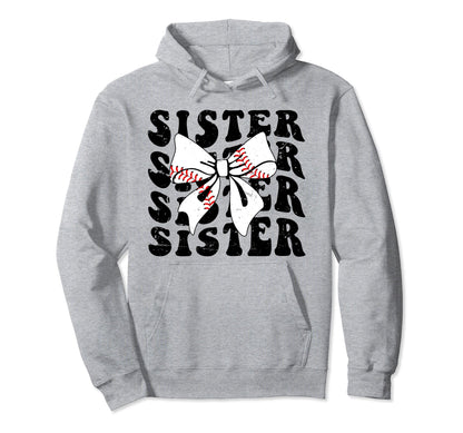 Coquette Groovy Baseball Sister Bow Hoodie - Unique Graphic Unisex - T-Shirt, Sweatshirt, Hoodie