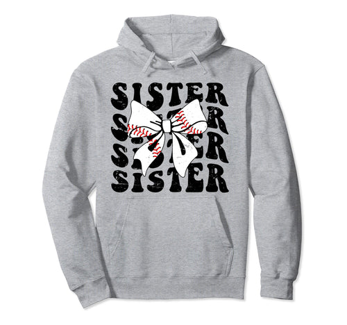 Coquette Groovy Baseball Sister Bow Hoodie - Unique Graphic Unisex - T-Shirt, Sweatshirt, Hoodie