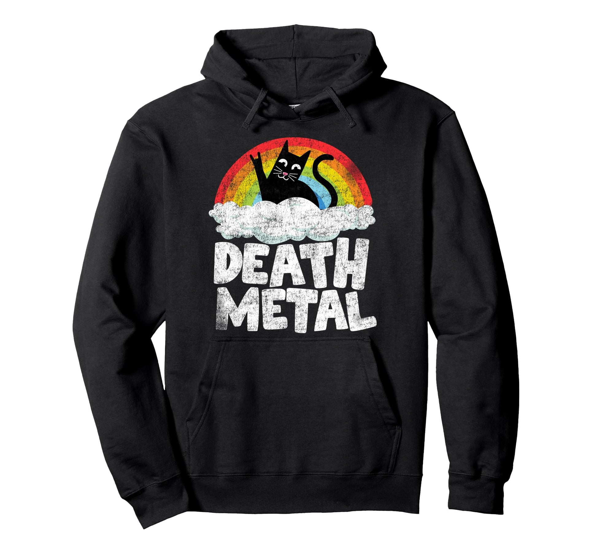 Death Metal Cat Rainbow Metal Fan Hoodie - Aesthetic Graphic for Adults - T-Shirt, Sweatshirt, Hoodie