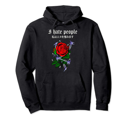 I Hate People Aesthetic Barbed Wire Rose Hoodie - Unique Graphic Men Women - T-Shirt, Sweatshirt, Hoodie