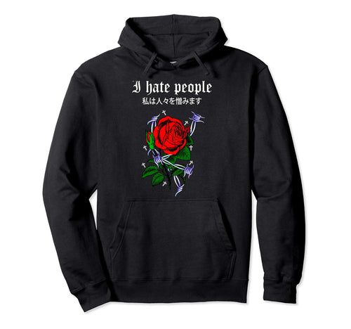 I Hate People Aesthetic Barbed Wire Rose Hoodie - Unique Graphic Men Women - T-Shirt, Sweatshirt, Hoodie