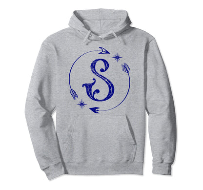 Initial S Monogram Boho Name Letter S Hoodie - Minimalist Print Men Women - T-Shirt, Sweatshirt, Hoodie