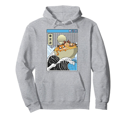 Cats Eating Ramen Kanagawa Wave Kawaii Hoodie - Streetwear Style Unisex - T-Shirt, Sweatshirt, Hoodie