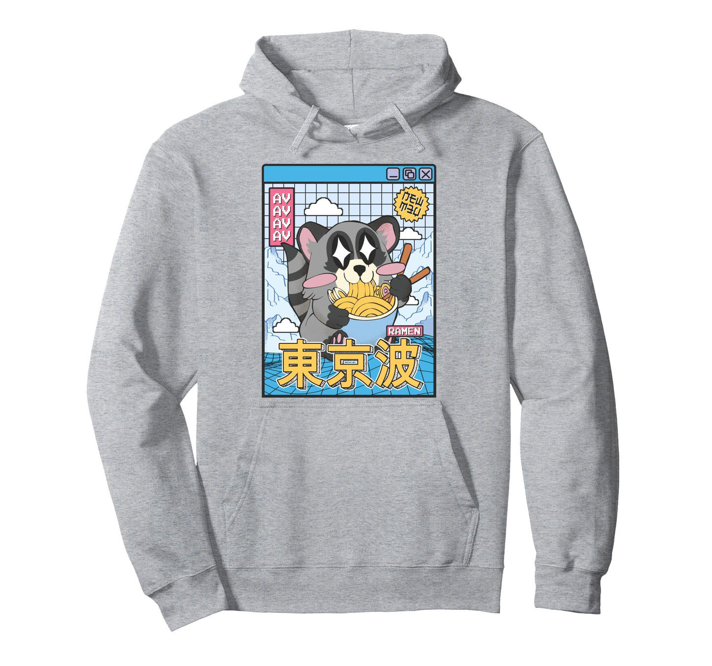 Raccoon Eating Ramen Kawaii Vaporwave Hoodie - Streetwear Style for Adults - T-Shirt, Sweatshirt, Hoodie