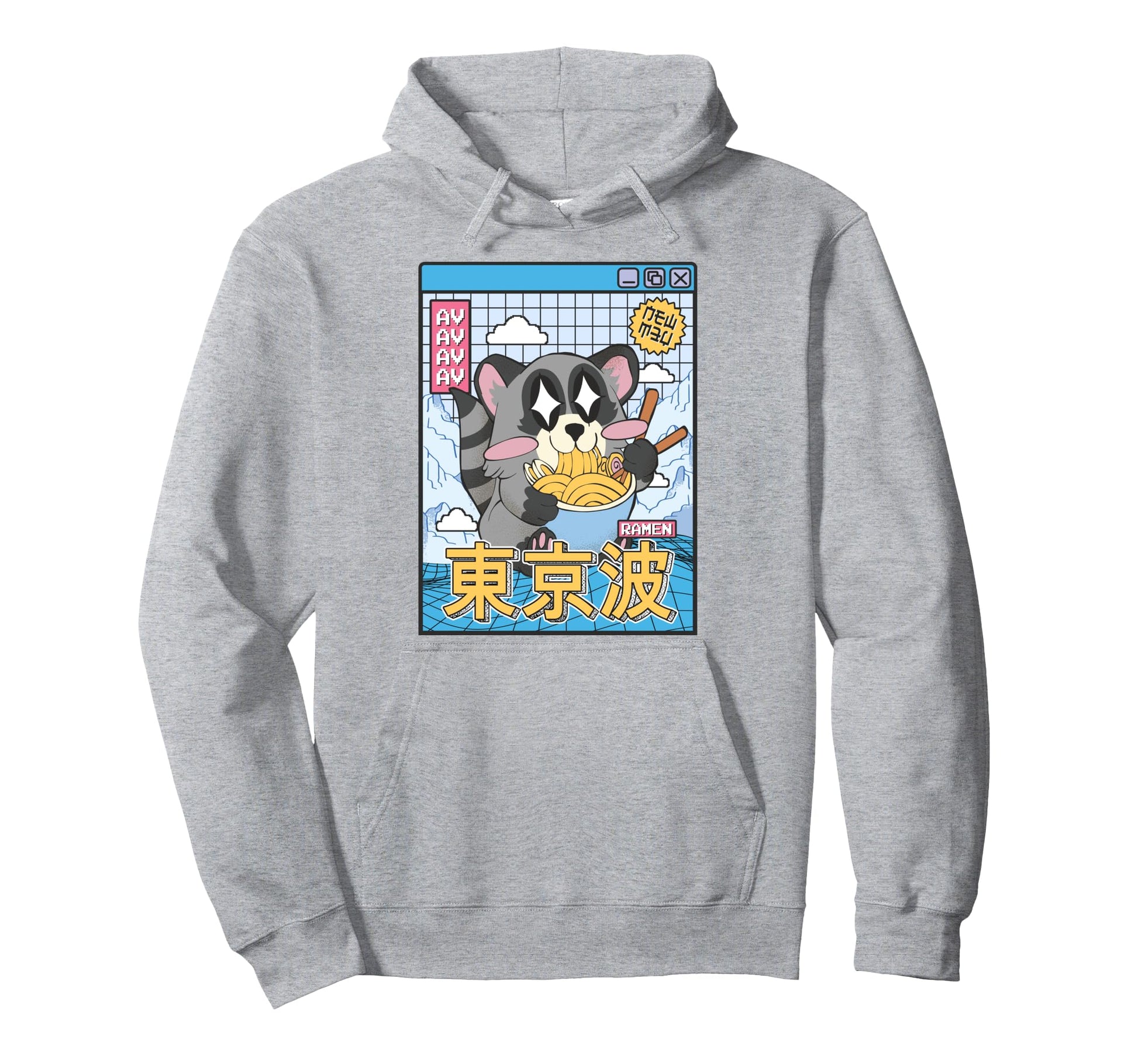 Raccoon Eating Ramen Kawaii Vaporwave Hoodie - Streetwear Style for Adults - T-Shirt, Sweatshirt, Hoodie