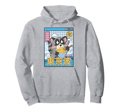 Raccoon Eating Ramen Kawaii Vaporwave Hoodie - Streetwear Style for Adults - T-Shirt, Sweatshirt, Hoodie