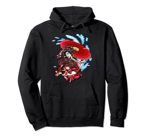 Geisha Vaporwave Japanese Koi Fish Hoodie - Fun Novelty Design Men Women - T-Shirt, Sweatshirt, Hoodie