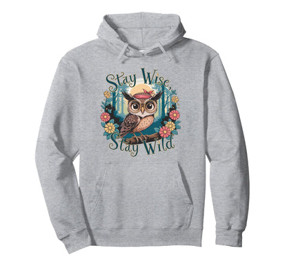 Owl Stay Wild Boho Nature Floral Cartoon Hoodie - Minimalist Print Unisex - T-Shirt, Sweatshirt, Hoodie