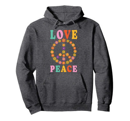 Peace Sign Love Flower Hippie Costume Hoodie - Aesthetic Graphic Unisex - T-Shirt, Sweatshirt, Hoodie