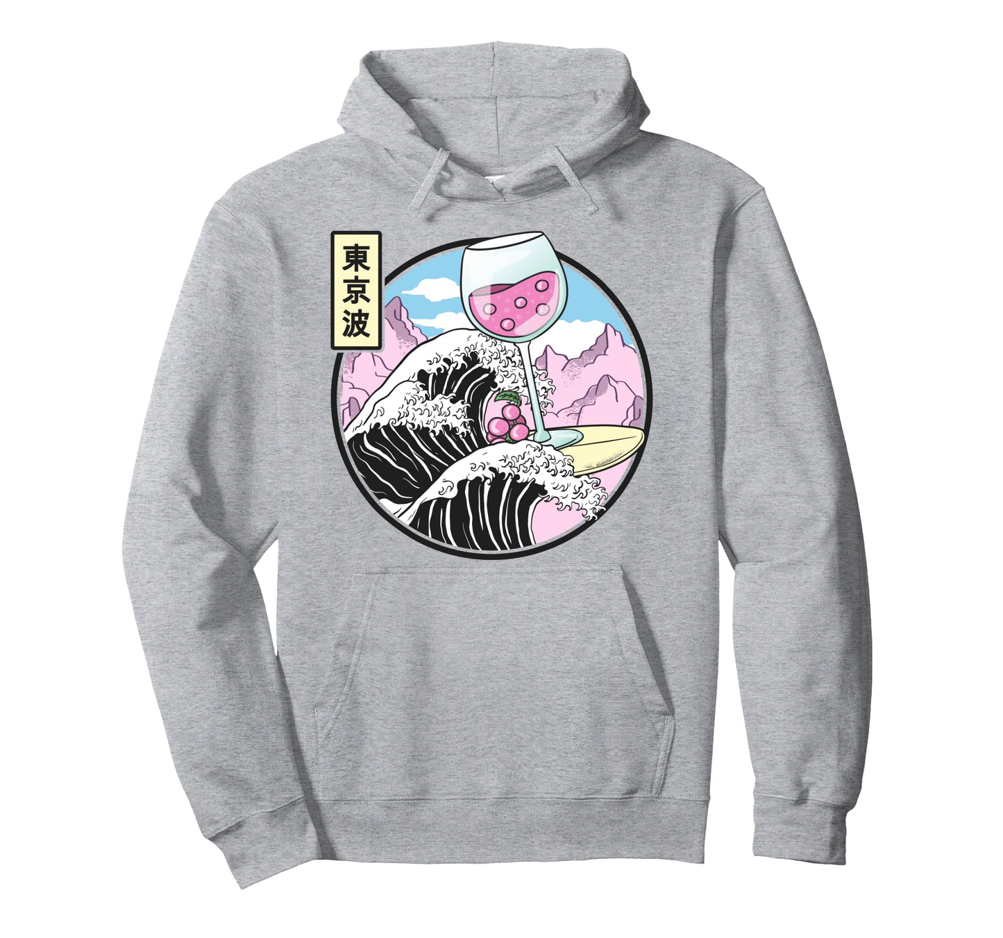 Surfing Wine Glass Kanagawa Wave Hoodie - Aesthetic Graphic for Adults - T-Shirt, Sweatshirt, Hoodie