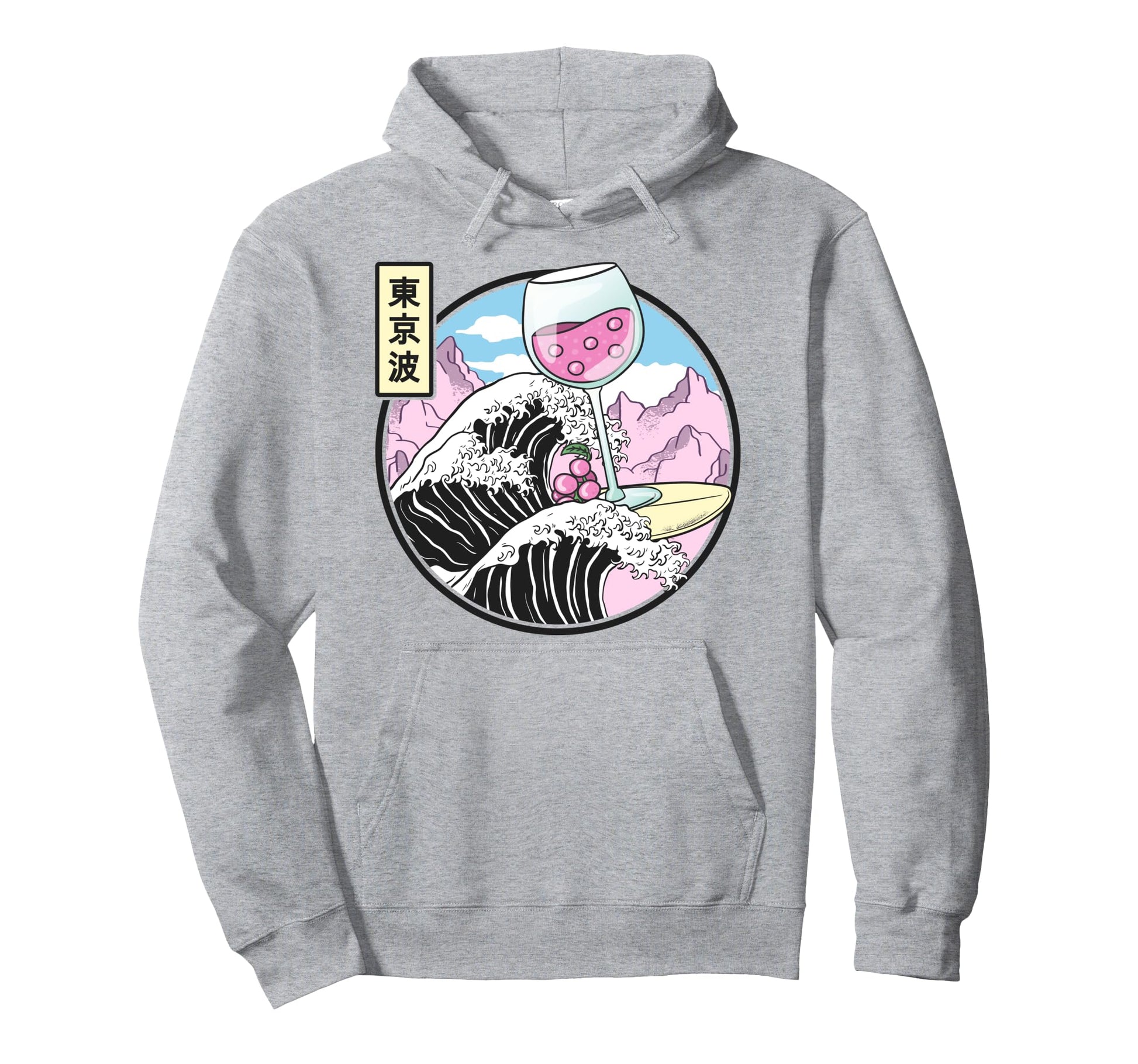 Surfing Wine Glass Kanagawa Wave Hoodie - Aesthetic Graphic for Adults - T-Shirt, Sweatshirt, Hoodie