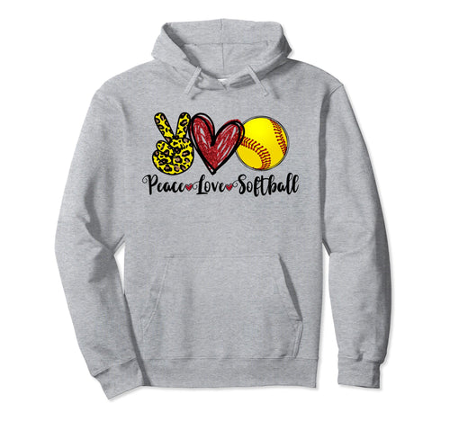 Peace Love Softball Teen Leopard Hoodie - Novelty Apparel Men Women - T-Shirt, Sweatshirt, Hoodie