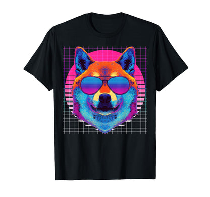 Shiba Inu Sunglasses Dog Vaporwave T-Shirt - Minimalist Print Unisex - T-Shirt, Sweatshirt, Hoodie