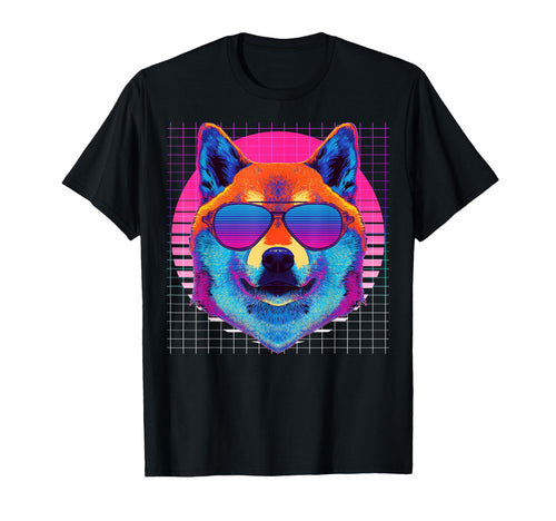 Shiba Inu Sunglasses Dog Vaporwave T-Shirt - Minimalist Print Unisex - T-Shirt, Sweatshirt, Hoodie