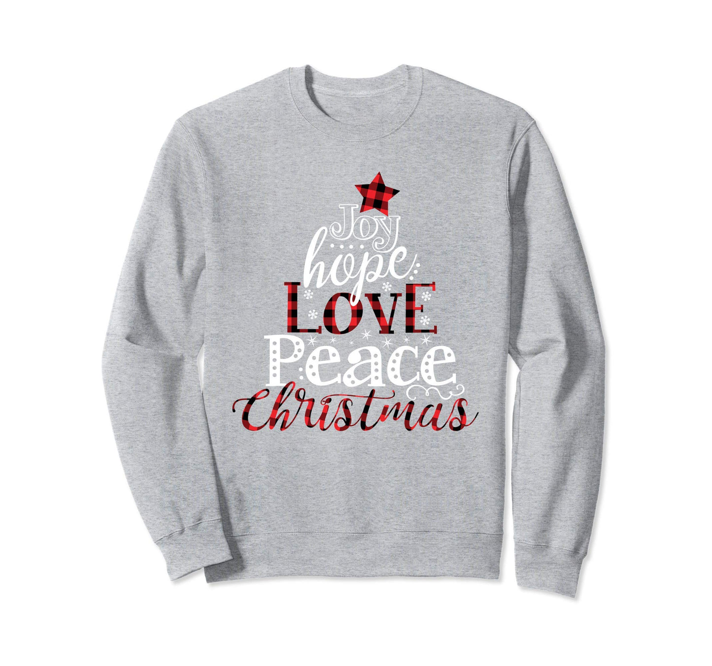 Red Plaid Joy Love Peace Casual Sweatshirt - Fun Novelty Design for Adults - T-Shirt, Sweatshirt, Hoodie