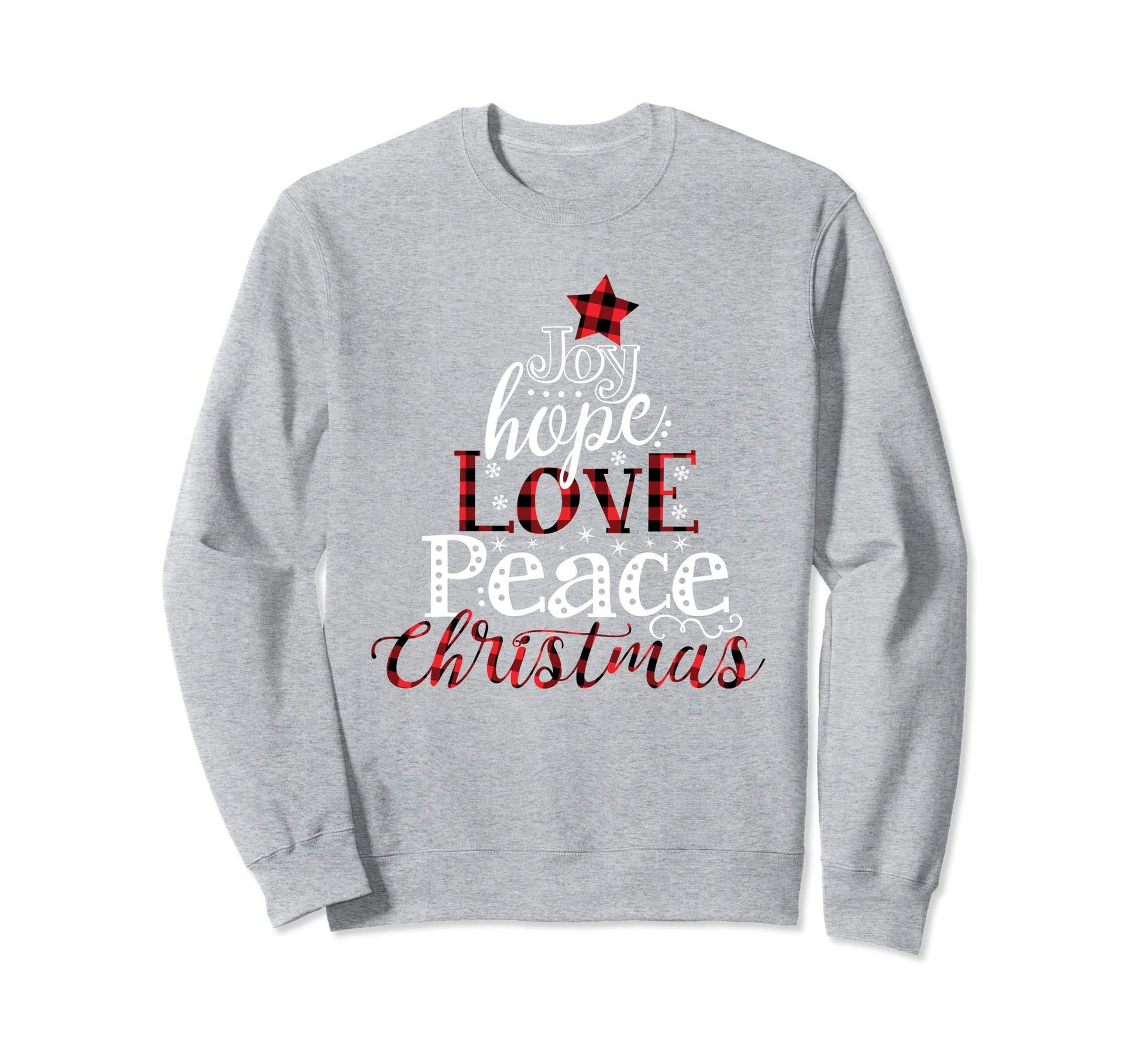 Red Plaid Joy Love Peace Casual Sweatshirt - Fun Novelty Design for Adults - T-Shirt, Sweatshirt, Hoodie
