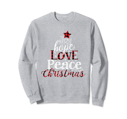 Red Plaid Joy Love Peace Casual Sweatshirt - Fun Novelty Design for Adults - T-Shirt, Sweatshirt, Hoodie