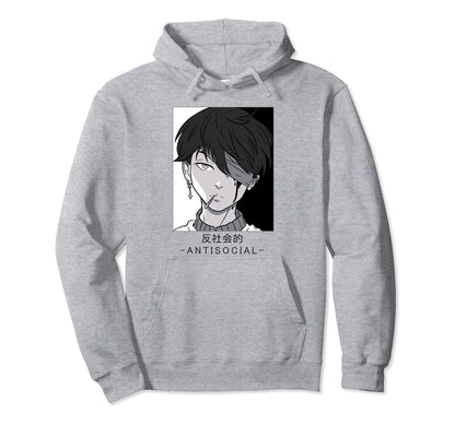 Anti Social Text Vaporwave Anime Japanese Hoodie - Unique Graphic Unisex - T-Shirt, Sweatshirt, Hoodie