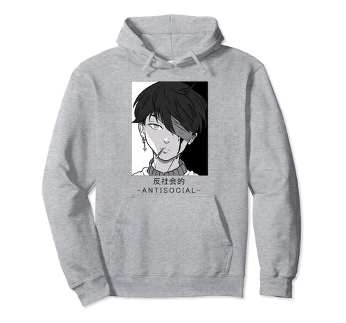 Anti Social Text Vaporwave Anime Japanese Hoodie - Unique Graphic Unisex - T-Shirt, Sweatshirt, Hoodie