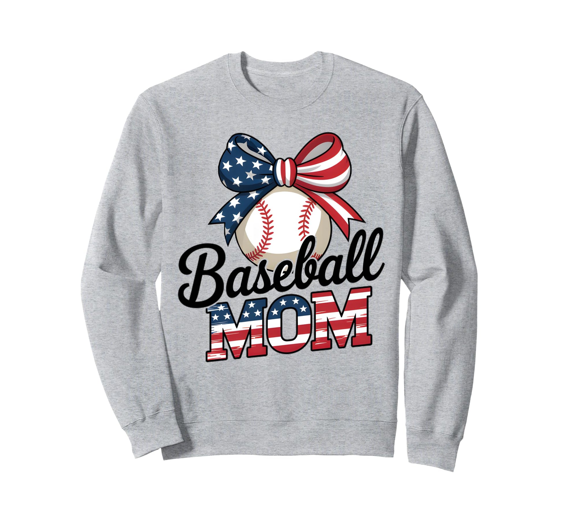 Baseball Mom Usa Flag Bow 4Th Sweatshirt - Aesthetic Graphic for Adults - T-Shirt, Sweatshirt, Hoodie