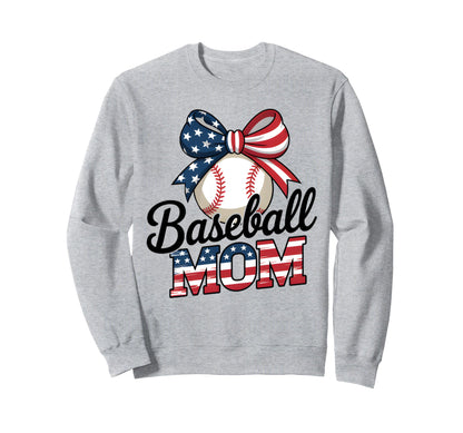 Baseball Mom Usa Flag Bow 4Th Sweatshirt - Aesthetic Graphic for Adults - T-Shirt, Sweatshirt, Hoodie