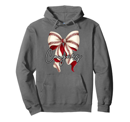 Cougars Baseball Mom Coquette Bow Hoodie - Casual Everyday Wear for Adults - T-Shirt, Sweatshirt, Hoodie