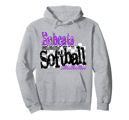 Bobcats Softball Mom Checkered Game Hoodie - Fun Novelty Design for Adults - T-Shirt, Sweatshirt, Hoodie