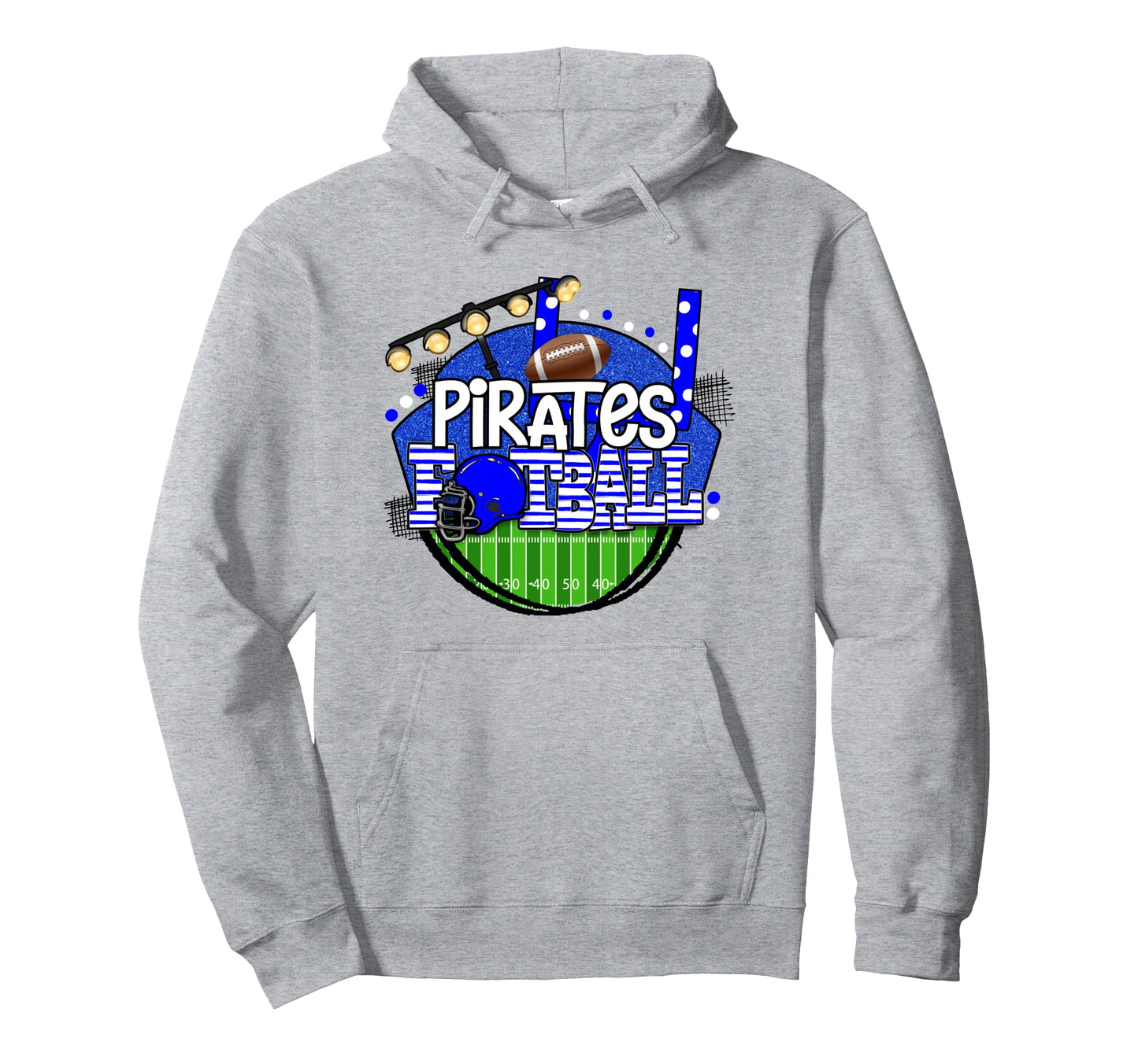 Pirates Blue School Spirit Game Day Hoodie - Fun Novelty Design Unisex - T-Shirt, Sweatshirt, Hoodie