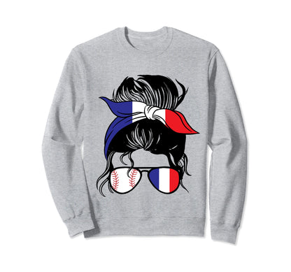 France Baseball Mom Messy Bun French Sweatshirt - Streetwear Style Unisex - T-Shirt, Sweatshirt, Hoodie