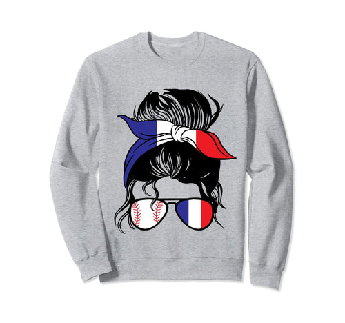 France Baseball Mom Messy Bun French Sweatshirt - Streetwear Style Unisex - T-Shirt, Sweatshirt, Hoodie