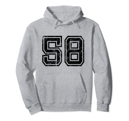 Number 58 Sports Jersey Varsity Hoodie - Casual Everyday Wear Men Women - T-Shirt, Sweatshirt, Hoodie