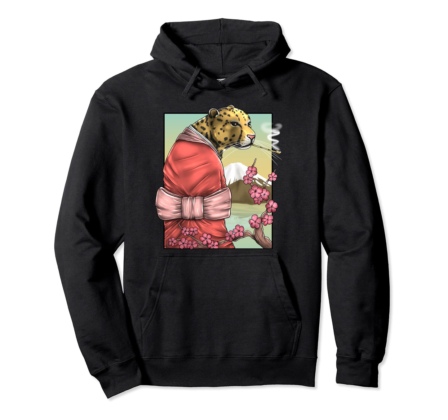 Leopard Cherry Blossom Sakura Japanese Hoodie - Custom Art Print Unisex - T-Shirt, Sweatshirt, Hoodie