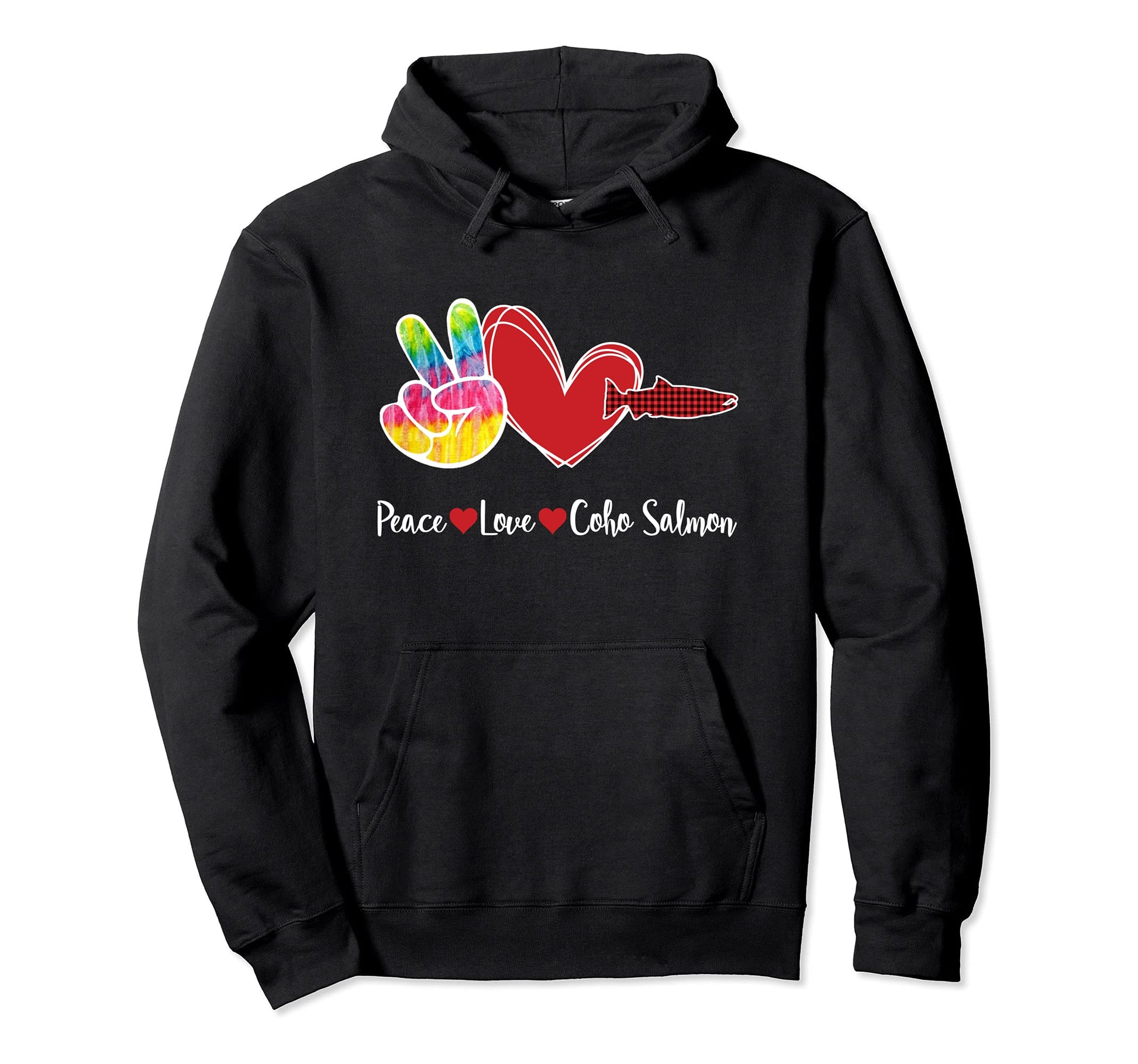 Red Plaid Buffalo Tartan Peace Love Hoodie - Custom Art Print for Adults - T-Shirt, Sweatshirt, Hoodie