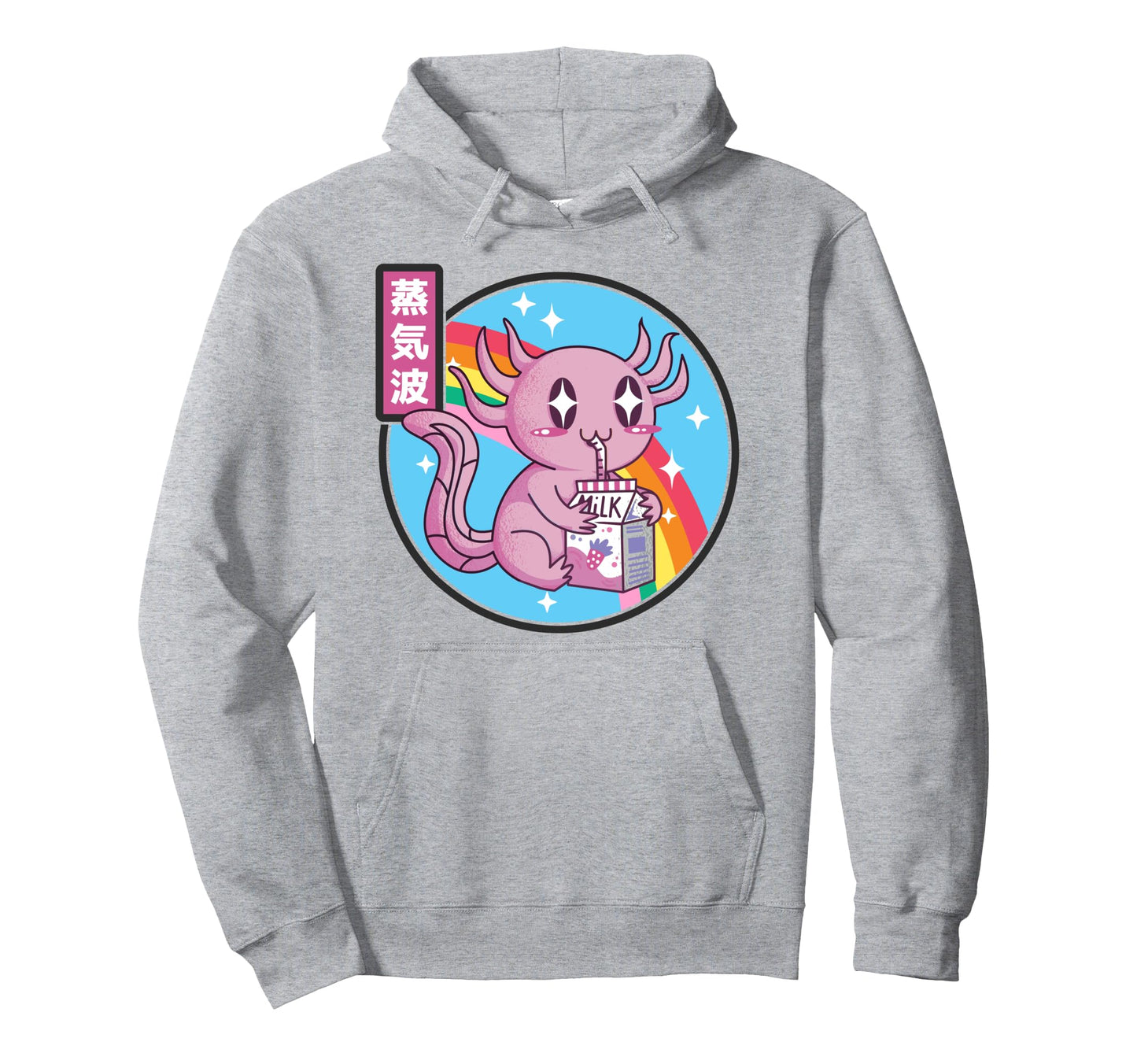 Axolotl Strawberry Milk Kawaii Rainbow Hoodie - Trendy Graphic Men Women - T-Shirt, Sweatshirt, Hoodie