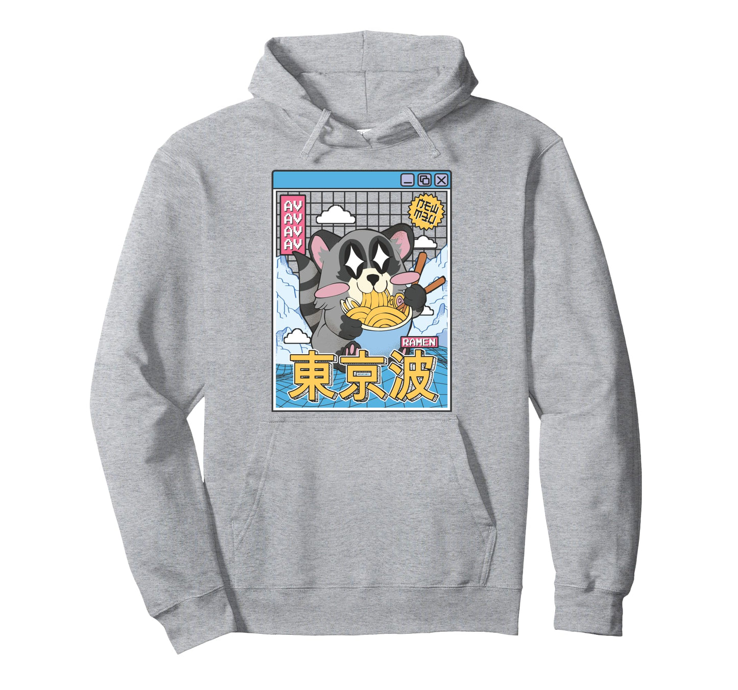 Raccoon Eating Ramen Kawaii Vaporwave Hoodie - Trendy Graphic for Adults - T-Shirt, Sweatshirt, Hoodie