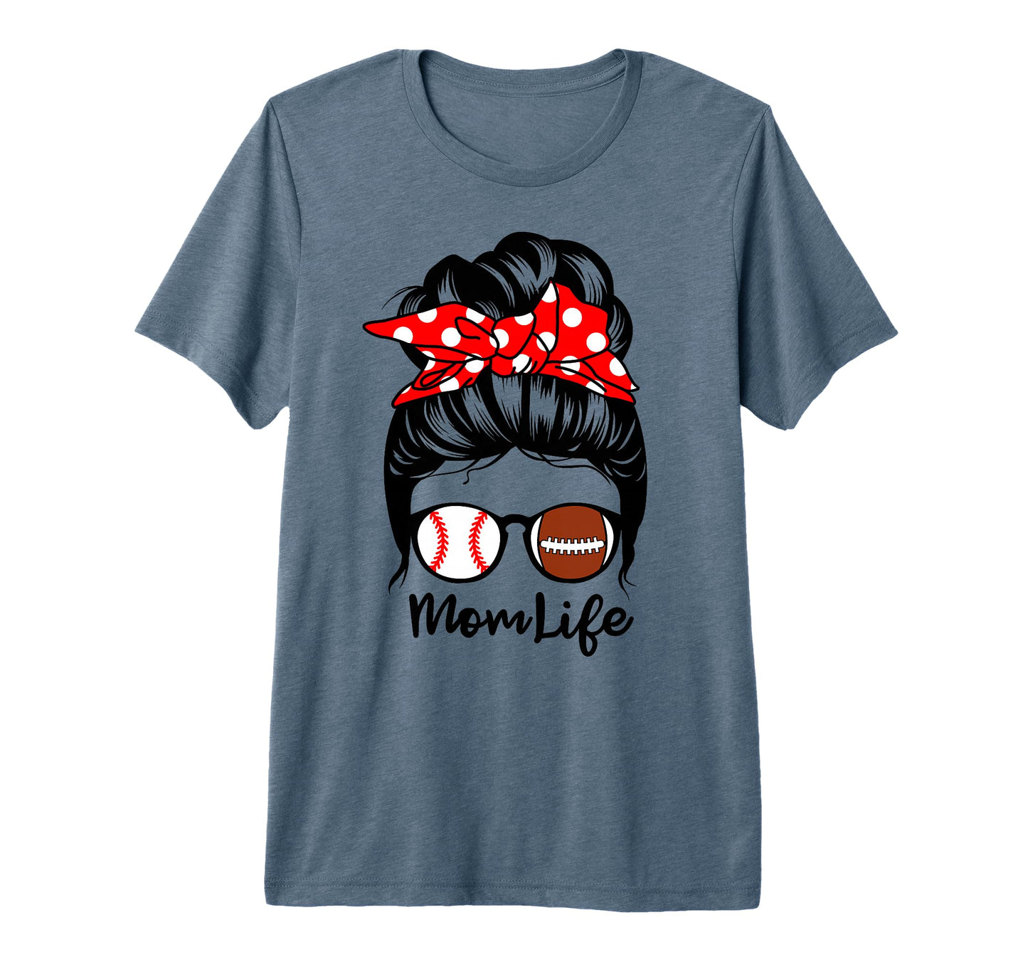 Mom Life Messy Bun Hair Funny Football T-Shirt - Fun Novelty Design Unisex - T-Shirt, Sweatshirt, Hoodie