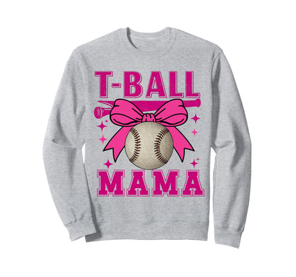 T Ball Mama Softball Mom Bow Mothers Sweatshirt - Graphic Print Men Women - T-Shirt, Sweatshirt, Hoodie