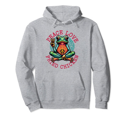Peace Love Fried Chicken Frog Hoodie - Streetwear Style for Adults - T-Shirt, Sweatshirt, Hoodie