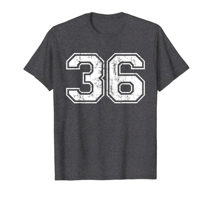 Number 36 Varsity Distressed Sports T-Shirt - Unique Graphic for Adults - T-Shirt, Sweatshirt, Hoodie