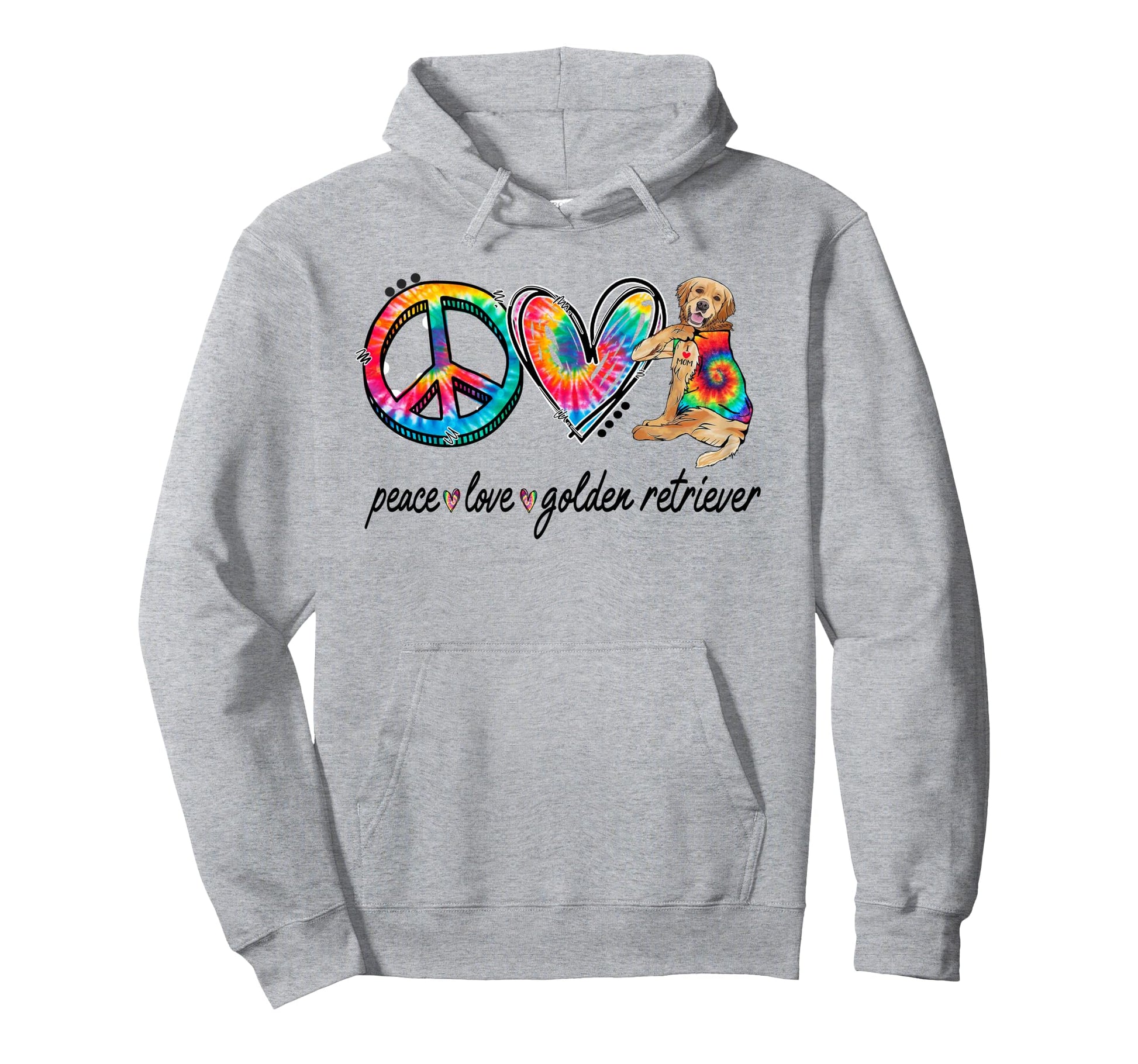 Peace Love Golden Retriever Tie Dye Hoodie - Custom Art Print Unisex - T-Shirt, Sweatshirt, Hoodie