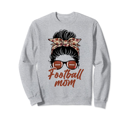 Football Mom Life Leopard Messy Bun Sweatshirt - Unique Graphic Men Women - T-Shirt, Sweatshirt, Hoodie