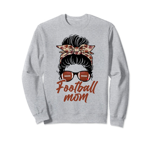 Football Mom Life Leopard Messy Bun Sweatshirt - Unique Graphic Men Women - T-Shirt, Sweatshirt, Hoodie