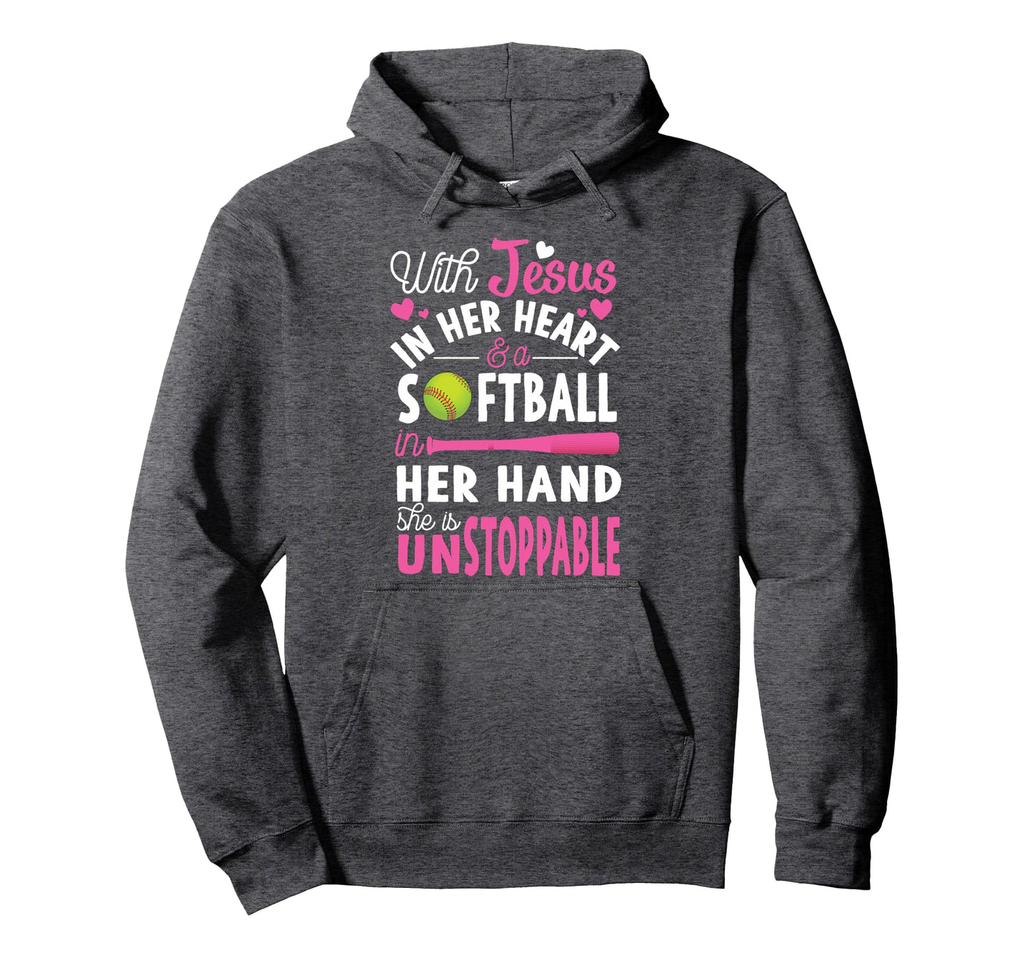 Jesus Her Heart Softball Hand Funny Hoodie - Graphic Print Men Women - T-Shirt, Sweatshirt, Hoodie