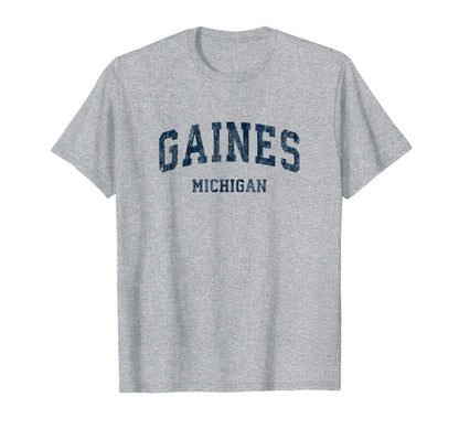 Gaines Michigan Mi Varsity Sports Navy T-Shirt - Unique Graphic for Adults - T-Shirt, Sweatshirt, Hoodie
