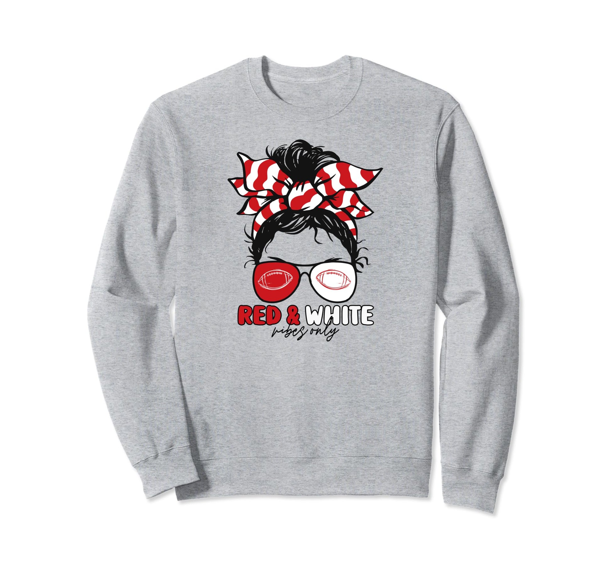 Red And White Vibes Only Football Sweatshirt - Graphic Print for Adults - T-Shirt, Sweatshirt, Hoodie